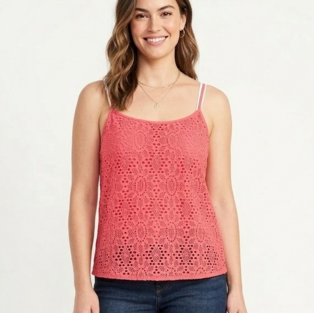LOFT Coral Crochet Lace Camisole
